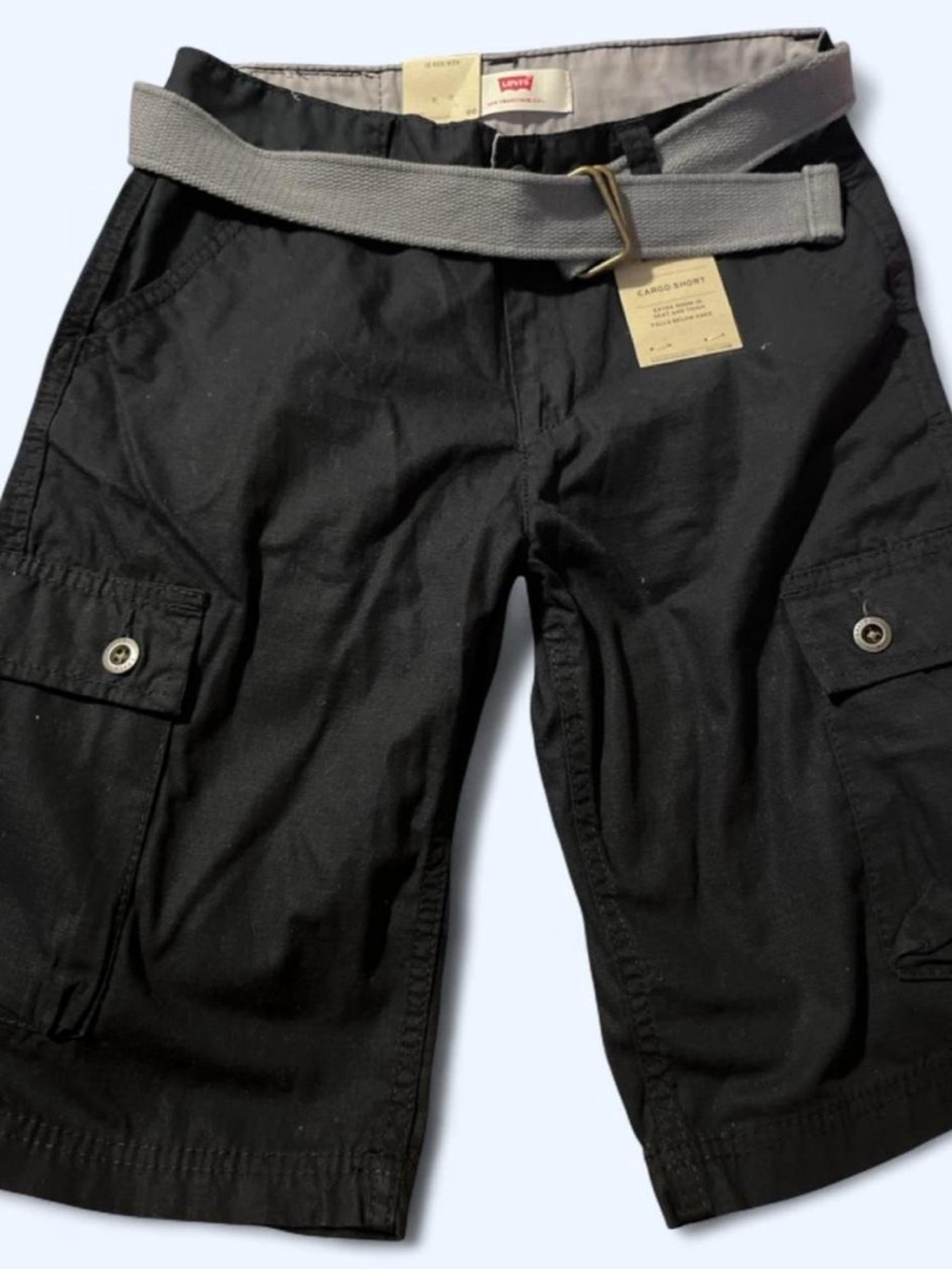 Levi's Black Cargo Shorts with Gray Web Belt